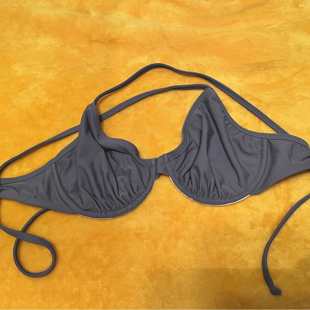 Luli Fama Gray/Pewter Underwire Top — DD — criss cross back adjustable tie
